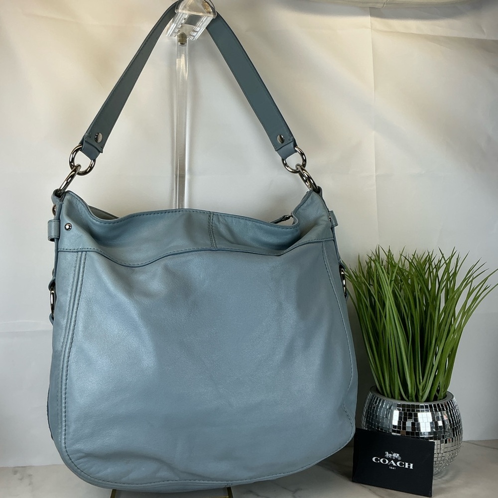 Coach Zoe Light Dusty Blue Silver Leather Large Hobo Bag - Picture 4 of 14